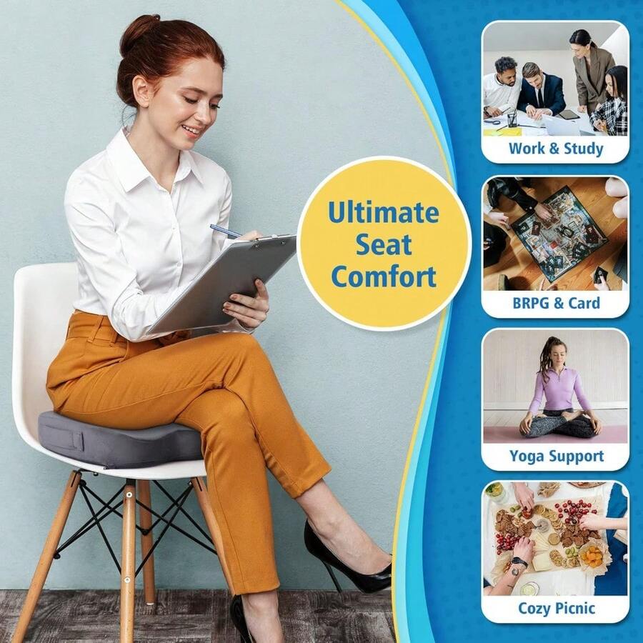 Ergonomic Gel-Enhanced Seat Cushion With Memory Foam – Relief For Back, Sciatica And Tailbone Pain, Ideal For Office, Car, Gaming And Travel Use (Large, Black) - Xám - Xem 1