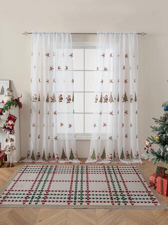 1pc Christmas Embroidered Stocking, Christmas Tree, Santa Claus Gift, Embroidered Curtain Rod Pocket, Holiday Decoration