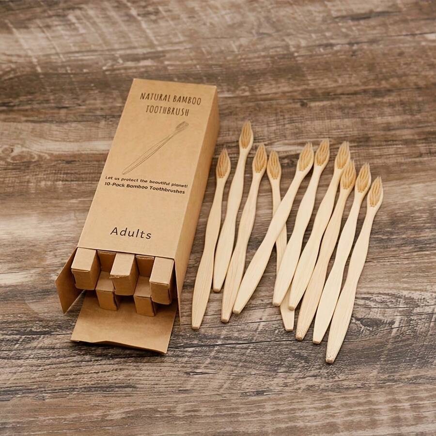 10-Pack Bamboo Toothbrushes For Adults, Soft Nylon Bristles, Full-Size Head, Gentle Firmness, Unisex Dental Care Set - 10 件不同顏色 - 查看 1