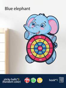 1pc Kids Cartoon Target Throwing Sticky Ball, Fun Party Game For Family Interaction, Gift For Boys, Girls, Christmas, Halloween, Thanksgiving, Birthday - Includes 1 Hook And 3 Sticky Balls - Target-blue Elephant - View 8