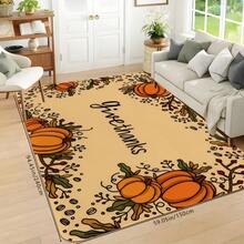 1 pièce Tapis d'entrée avec motifs d'impression de dinde/citrouille de Thanksgiving, rectangle en polyester absorbant et séchage rapide, convient pour la décoration intérieure et extérieure de la maison, de la chambre, de la salle de bain, de la cuisine et de la salle à manger, idéal comme cadeau d'anniversaire, d'automne, d'hiver, pour les fêtes et la cour