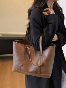 1-Piece, Large-Capacity Suede PU Bottom Large Bag, Simple, Casual, Fashionable And Popular, One-Shoulder Tote Bag For Women, Wine Red Hot-Selling Model, Suitable For Dating, Partying, Class, Commuting And Daily Use, New Hot-Selling One-Shoulder Tote Bag For Women In Autumn And Winter