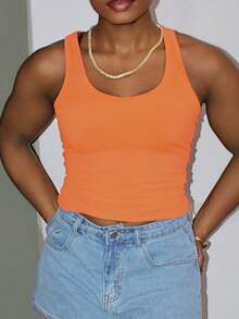 Steph T Regata Corpete Esportiva Sensual de Malha Pura - Laranja - Visão 2