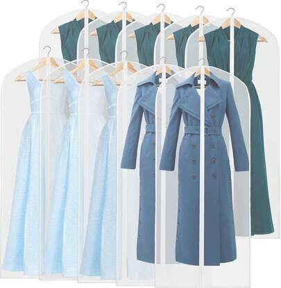 10 Pack Clear Garment Bag, 60 X 140 Cm With Zipper For Suits, Dresses, Costumes And Uniforms