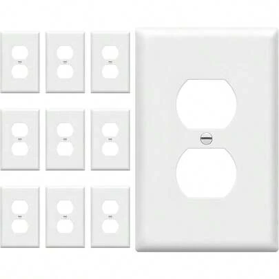 Duplex Wall Plates Kit, Electrical Outlet Covers, Standard Size 1-Gang 4.50" X 2.76", Unbreakable Polycarbonate Thermoplastic, Electric Receptacle Plug Covers, 8821-W-10PCS, White, 10 Pack