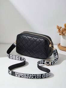 Bolso de hombro acolchado para mujer, bolso cruzado cuadrado pequeño - Negro - Ver 6