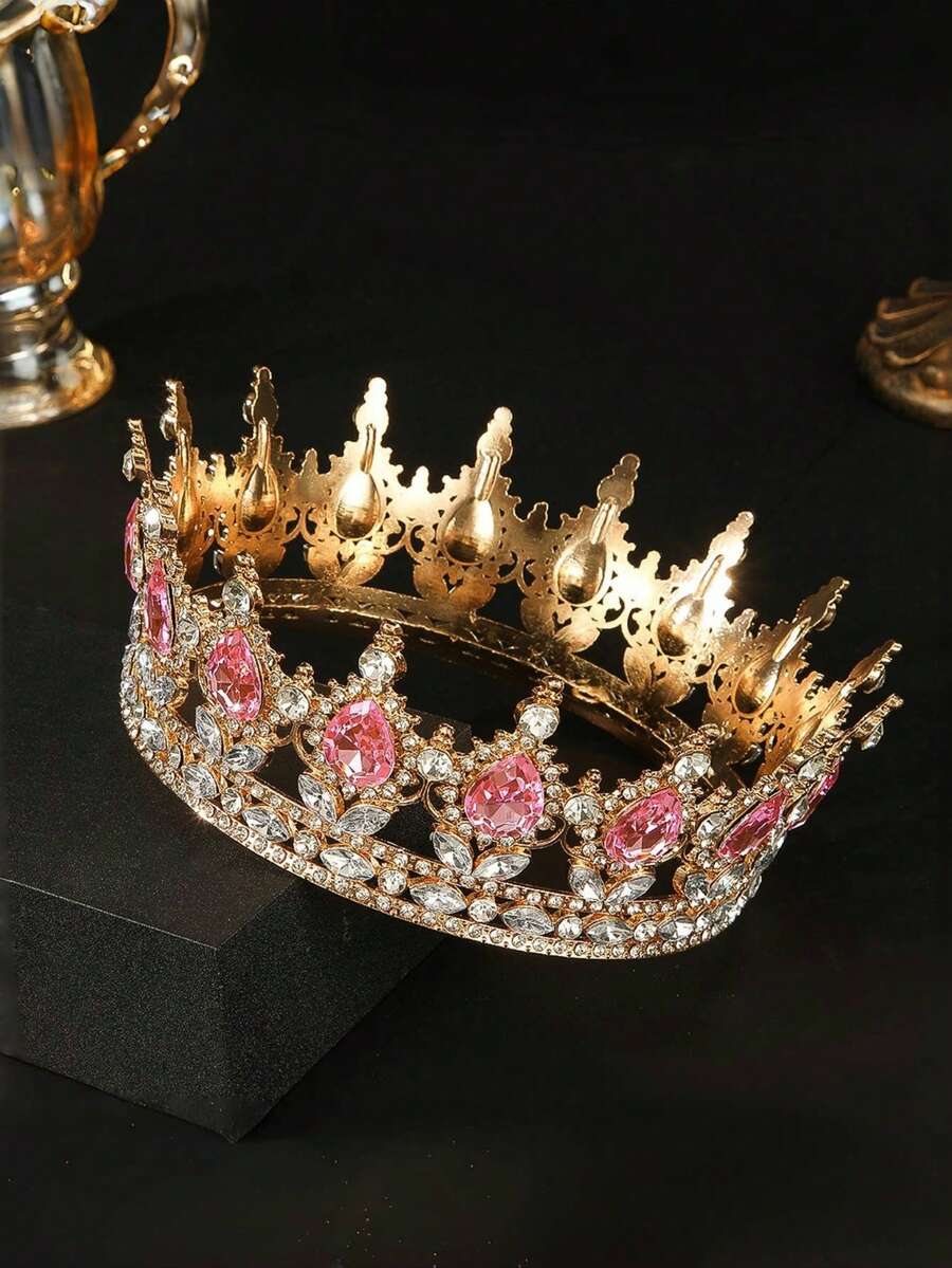 1pc Luxury Diamond Crystal Princess Bridal Crown,Shining Round Headpiece For Women,For Birthday Wedding Party Exquisite Elegant Women Decoration Crown Headpiece