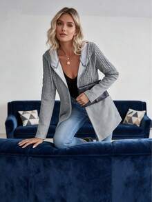 Women's Fall Winter Stylish Casual Hooded Cardigan - Solid Color Minimalist Design, Perfect For Daily Wear - Light Grey - View 4