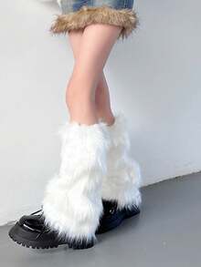 1双女士毛绒腿套，25厘米彩虹豹纹Y2K风格腿套，适合派对穿着，舒适保暖 - 彩色 - 查看 10