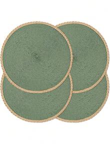 Set de 6 sets de table ronds tressés verts de 15 pouces, lavables, essuyables, faciles à nettoyer, résistants à la chaleur, pour la décoration de table de salle à manger pour les fêtes, l'intérieur, l'extérieur et l'usage quotidien