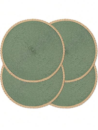 Juego de 6 individuales redondos trenzados de 15 pulgadas de color verde, lavables, fáciles de limpiar, resistentes al calor, para decorar la mesa de comedor en fiestas, uso interior y exterior diario