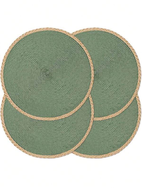 15 Inch Green Round Braided Placemats Set Of 6 Washable Wipeable Easy Clean Heat Resistant Woven Dining Table Mats Decor For Holiday Parties Indoor Outdoor Daily Use