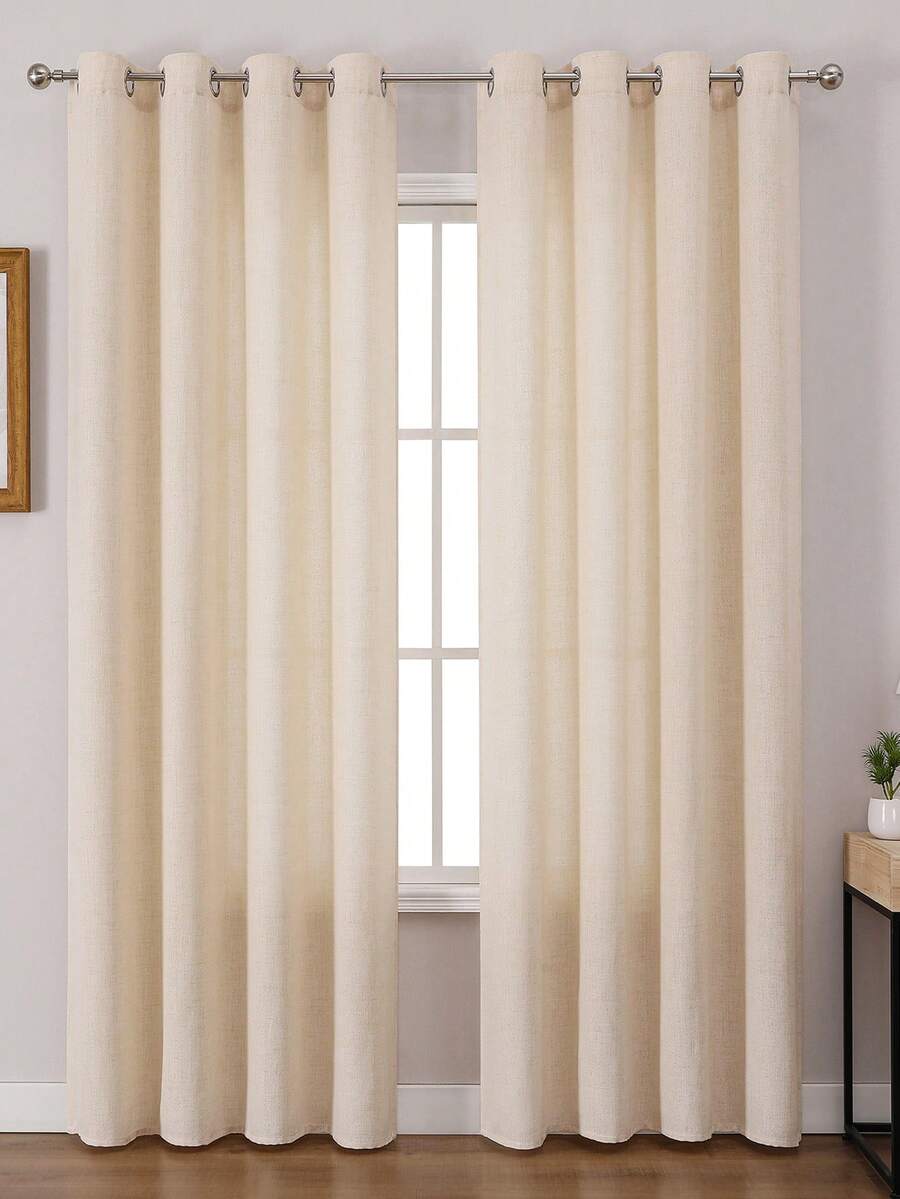 1 件/2 件现代纯色遮光窗帘，带顶部环圈，透明薄纱窗帘，适用于客厅、卧室，过滤隐私并平衡光线的垂直窗帘 - 米色 - 查看 1