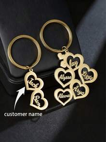 1pc Customized Multi-Heart Shaped Name Keychain, Stainless Steel Accessory, Personalized Family Member Name Keychain, Family Gift, Father's Day Gift, Graduation Gift, Couple Gift, Friendship Gift - Multicolor - View 2