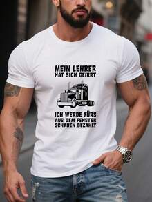 T-shirt da uomo con grafica umoristica tedesca - Maglietta casual nera a maniche corte con slogan "Ich bin nicht so" e design di un camion, vestibilità regular plus size, lavabile in lavatrice, top estivo divertente, capo di abbigliamento spiritoso, design giocoso, tessuto comodo, per fan dei camionisti, PLUS SIZE - nero - Visualizzare 1