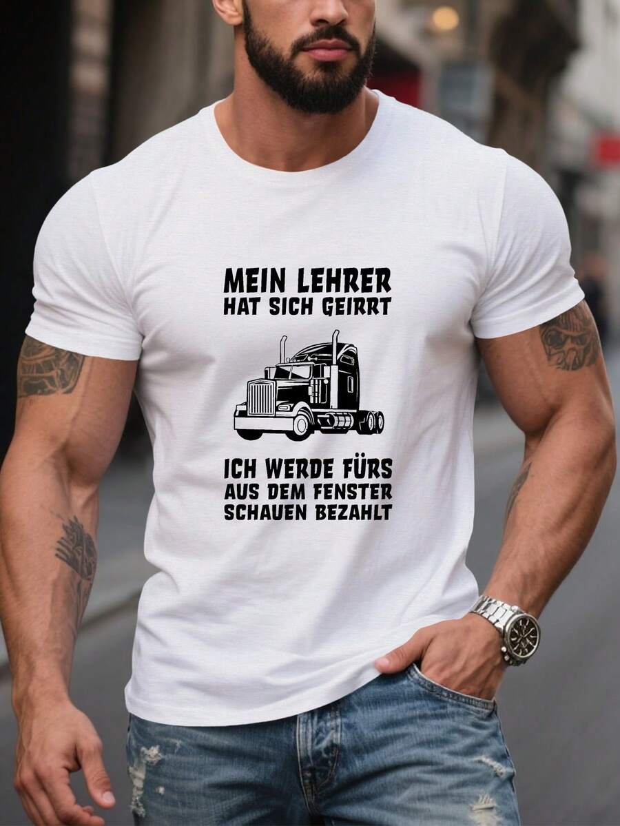 T-shirt da uomo con grafica umoristica tedesca - Maglietta casual nera a maniche corte con slogan "Ich bin nicht so" e design di un camion, vestibilità regular plus size, lavabile in lavatrice, top estivo divertente, capo di abbigliamento spiritoso, design giocoso, tessuto comodo, per fan dei camionisti, PLUS SIZE - nero - Visualizzare 1