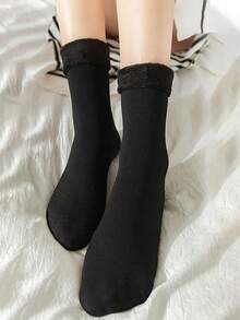 5 أزواج من جوارب قصيرة مبطنة بالحرارة للنساء، سلسلة باللون الأسود مبطنة بالحرارة، مناسبة للملابس الشتوية