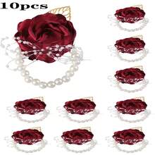 Corsage de poignet élégant pour demoiselle d'honneur - Rose/Rouge, parfait pour les mariages et les fêtes