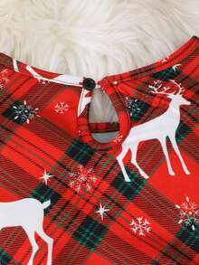 Purechapter 2 Peças Conjunto de Natal para Meninas Pré-Adolescentes, Vestido Estampado de Cervo Sem Mangas e Decote Nas Costas + Jaqueta de Veludo de Manga Longa, Adequado para Festa de Natal e Presente