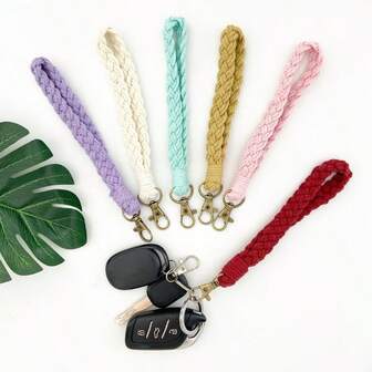 1pc Handmade Colorful Woven Boho Style Keychain, Car Key Chain, Bag Charm, Bracelet Bag Lanyards With Id Holder Car Accessories Bag Charms Christmas Gift Car Teacher Friend Sister Gift Ideas