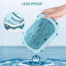 1 Stück 1,24 Liter Lunchbox, Kunststoffbox für Schule mit Gabel, Löffel und Essstäbchen, Behälter für Studenten, Erwachsene Männer Frauen mit 4 Fächern, Lunchbox mit integriertem Besteck, mikrowellen- und spülmaschinenfest, für Schule, Büro, Outdoor, Reisen, ideal als Geschenk zu Feiertagen, Geburtstag und Weihnachten