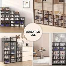 12pcs Thickened Clear Shoe Boxes With Lid, Foldable Stackable Free Combination Shoe Rack, Plastic Sneaker Container, Space Saving Storage Organizer For Entryway, Bedroom, Home, Dorm Shoe Organization Modern Shoe Storage Durable Plastic Box Shoe Storage Organizer Stacked Into A Shoe Rack Shoe Cabinets
