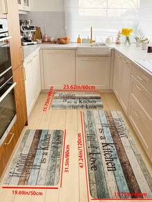 1pc Plank & Letter Pattern Kitchen Floor Mat: Non-Slip, Oilproof, Waterproof, Vintage Print, Machine Washable, Dirt-Resistant & Water-Absorbing - Perfect For Living Room, Bedroom, Hallway & Entrance! ,Room Decor