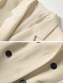 女士休闲长袖双排扣长款西装外套，适合通勤 - 杏色 - 查看 3