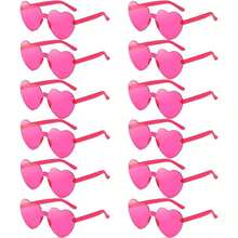 1/6/12/20 Pcs Heart-Shaped Glasses, Candy Color Frameless Funny Heart Glasses, Unisex, Party Favor, Back To School, Valentine's Day - 玫紅色 - 查看 13