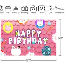 1 pièce Mignon toile de fond de décoration de fête d'anniversaire de Gabby's Dollhouse avec motif de chat rose - 210 x 13 cm / 150 x 100 cm / 100 x 75 cm, Adorable décoration murale de fête thème chat rose et blanc de Gabby's Dollhouse, décoration d'arrière-plan de table de gâteau pour baby shower