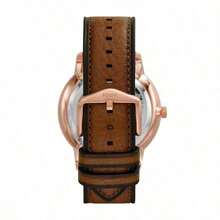 Fossil Herren Neutra Mode Automatikuhr ME3184 Beige Zifferblatt und dunkelbraunes Lederarmband Lässig Uhr geeignet für täglichen Geschäftsgebrauch, ideales Geburtstagsgeschenk für Männer, Freund, Vater