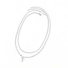 2Pcs/Set Simple Stainless Steel Initial Necklace Herringbone Choker Lip Chain Layered Chain Necklaces For Women - Silver - View 6