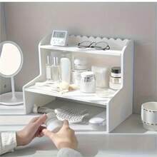 Office Storage Rack With Wooden Display Shelf-Crafted From Practical Wood Composite Material, It Assembles And Disassembles Effortlessly Without Drilling. The Multi-Tier Desktop Storage Rack Features A Tiered Shelf Design To Maximize Space Utilization And Enhance Storage Capacity. Its Multi-Level Shelving Is Ideal For Organizing Books And Cosmetics, Making It Equally Suitable For Home And Office Use. The Tiered Structure Maximizes Space Utilization, Significantly Increasing Storage Capacity. The Dust-Proof Desktop Organizer Protects Your Belongings, Offering An Exceptional Storage Solution Whether Organizing Cosmetics, Office Supplies, Or Tidying Bedrooms And Living Rooms. - 白色 - 查看 3