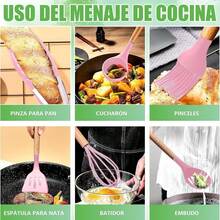 Utensilios de Cocina de Silicona, 19 Piezas Juego de Utensilios de Cocina Antiadherentes con Mango Resistente al Calor, Juego de Cucharas para Cocinar de Incluyendo Accesorios Cocina Negro - rosa - Ver 4