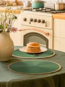 Set de 6 sets de table ronds tressés verts de 15 pouces, lavables, essuyables, faciles à nettoyer, résistants à la chaleur, pour la décoration de table de salle à manger pour les fêtes, l'intérieur, l'extérieur et l'usage quotidien