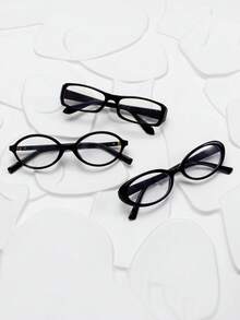 3pcs Rectangular+Oval Frame Fashionable Transparent Glasses, Retro Multifunctional, Personalized And Fashionable Women's Glasses, Suitable For Daily Commuting, Learning, Writing, Daily Wear, Street Photography, Vacation Travel, And Back To School Outfit Transparent Glasses Set - 3pcs Black - View 3