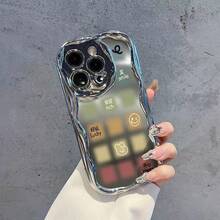 スマイルフォーラックグッドラックパターン電気メッキクリームウェーブシェル電話ケース 17 air/16E/16/15/14/13/12/11 Pro Max 16 Plus/16E用電話カバー、男性と女性に適しており、シンプルな個性、落下防止保護 - シルバー - チェックする 3