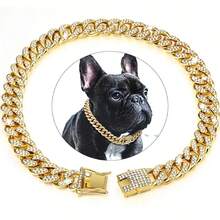 Luxury Bling Bling Pet Dog Collar Necklace, Cuban Link Chain, Gold Color