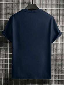 Men's Minimalist Mountain Silhouette Print Round Neck Short Sleeve T-Shirt, Coffee Color, Summer Men's Premium Unisex Casual Short Sleeve Tee - 海軍藍 - 查看 3