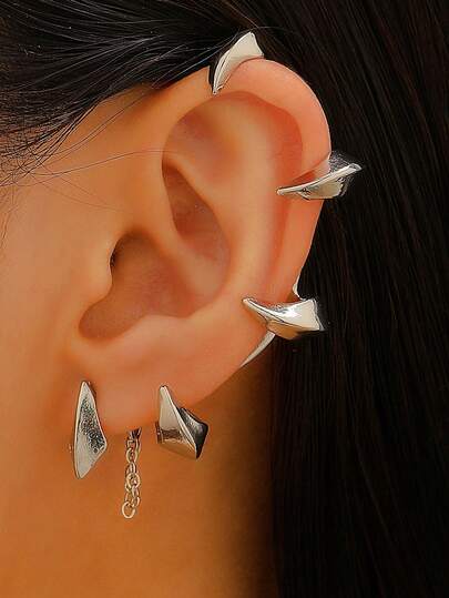 1個 ゴシック調 ミニマリスト ジオメトリック デーモンの歯イヤーカフ、女性、カップル、パーティー、日常装飾に適しています