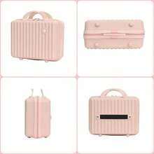 14 Inch Portable Suitcase, Cosmetics Storage Hard Shell Suitcase, Mini Small Convenient Travel Suitcase. There Is An Elastic Band On The Back That Can Be Worn Over The Luggage Handle. There Are Three Colors To Choose From: Black, White, And Pink. The Size Is 30cm * 16cm * 23cm