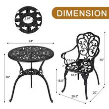 Meiyiu 3 Piece Bistro Set, Outdoor Bistro Table And Chairs Set Of 2, Rust-Resistant Cast Aluminum All Weather Patio Outdoor Bistro Set With Umbrella Hole For Backyard, Balcony, Front Porch - màu đen - Xem 2