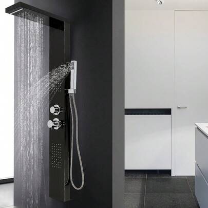 Colonna doccia multifunzione 4 in 1 in acciaio inox, pannello doccia, sistema doccia portatile, doccia a pioggia, doccia idromassaggio e doccia a cascata per bagno (bianco/nero/argento a specchio/acciaio inox spazzolato)