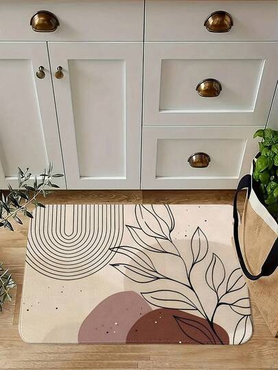 1 capacho com estampa de folhas e linhas, tapete decorativo retangular de flanela lavável, tapete de banheiro macio e absorvente, tapete de cozinha com estampa de folhas listradas em marrom e preto, adequado para cozinha, lavanderia, sala de jogos, corredor, casa de fazenda, pátio, sacada, varanda, sala de estar, tapete de entrada interno, decoração para festa de escritório, decoração para local de celebração