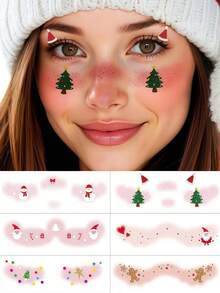 6 Sheets Santa Stickers Christmas Face Tattoos Gingerbread Man Stickers Christmas Temporary Tattoos With Snowman Heart Santa Hat Pattern For Festival Decorations Party Favor