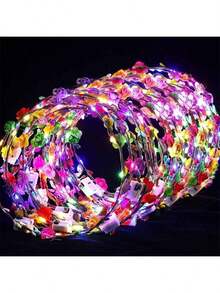12pcs LED Flower Crown Headband - Shiny Glowing Floral Wreath Accessories, Suitable For Women & Girls - Perfect For Christmas, Halloween, Weddings, Beach Parties, Birthday Celebrations - Reusable, Adjustable, Battery Powered - Multicolor - View 10