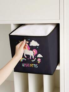 1 pieza Caja de almacenamiento abierta con estampado de poni de dibujos animados, organizador apilable de cajones, diseño resistente y de múltiples usos que ahorra espacio para el hogar, dormitorio, organización del hogar, almacenamiento debajo de la cama