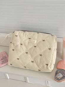 咖啡蝴蝶结化妆包，布艺软拉链化妆包，大容量洗漱包，适合居家、旅行和日常使用 - 彩色 - 查看 11