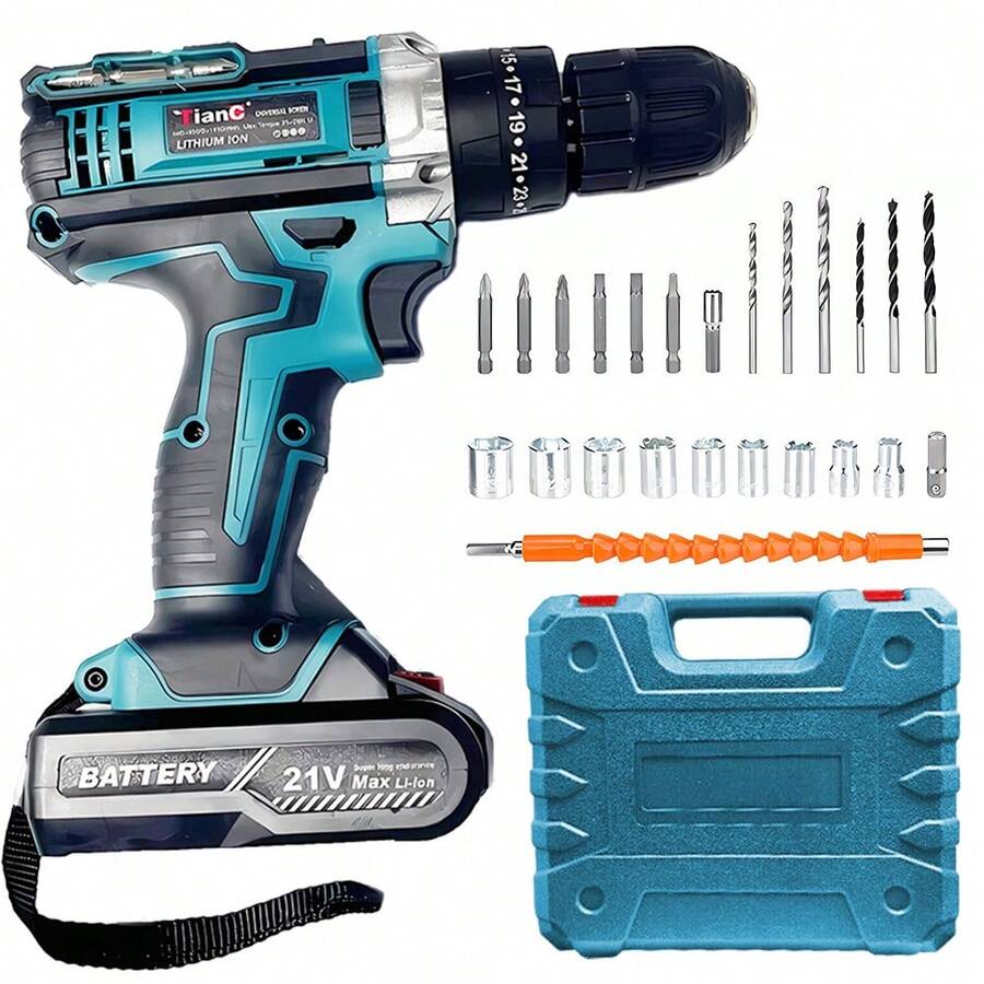 New Cordless Electric Power Impact Driver Hammer Drill Combo Kit W/ 2 Battery - 藍色 - 查看 1