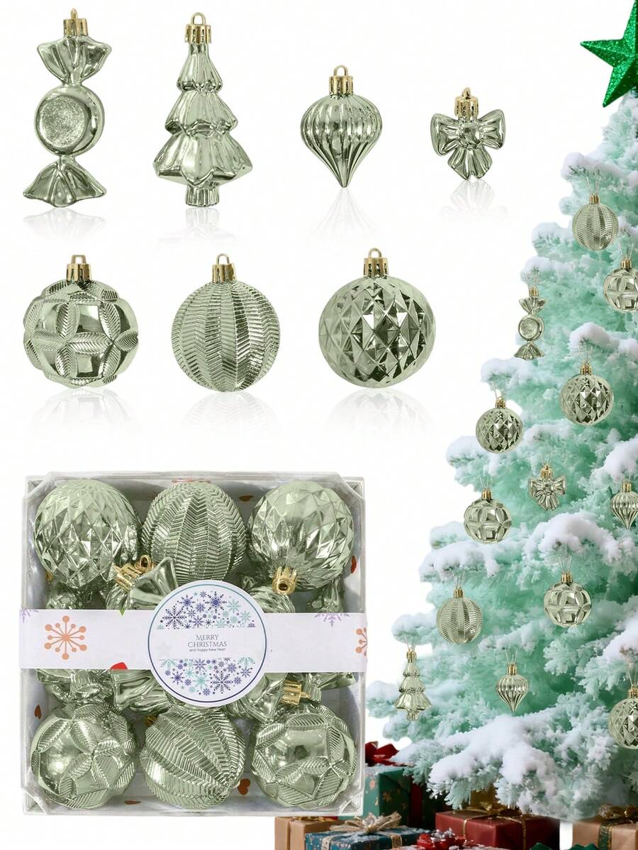 18pcs - Christmas Tree Ball Decorations - Anti-Fall Christmas Tree Decoration Hanging Balls, Christmas Painted Hanging Balls, Suitable For Winter Wonderland Holiday New Year Xmas Tree,Holiday Supplies, Home Decorations, Room Decorations, Holiday Decorations, Christmas Tree Decorations, Indoor And Outdoor Home Furnishings- Mint Green - Multicolor - View 1
